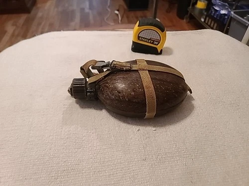 WW2 German Canteen D.R.G.M HRE43, D.R.P. angm 6, Wood / Aluminum Military