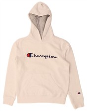 CHAMPION Boys Graphic Hoodie Jumper 9-10 Years Medium White Cotton AV12
