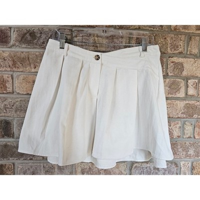 LE LIS COLLECTION L Tara Pleat Skirt Mini Skater Denim Cream Stretch NEW NWT