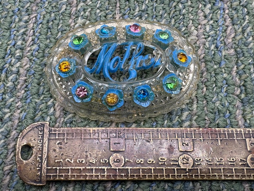 c1940-50s MOLDED CELLULOID PLASTIC RHINESTONE “MO… - image 3