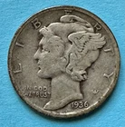 1936 Mercury Dime. 90% Silver. Fine Condition. Charity Auction/Animal Rescue.