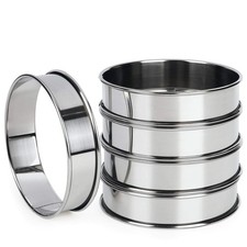 FANGSUN 4 Inch English Muffin Rings, 4 inch, Set of 5, Silver, Silver