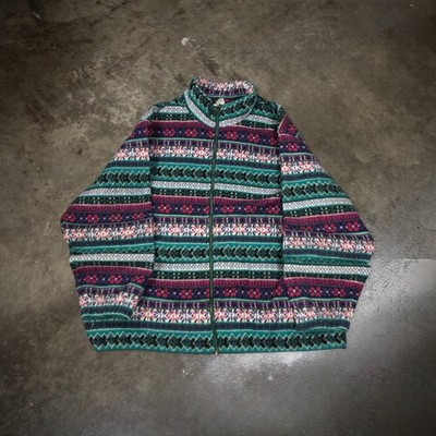 Alfred Dunner Fleece Jacket Mens 25x26 Aztec Western Colorful Full Zip Vintage