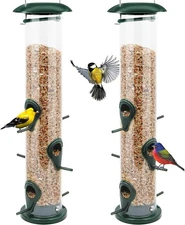 Wild Bird Feeders for Outdoors Hanging 2 Pack Plastic, Metal Tube Bird Feeder