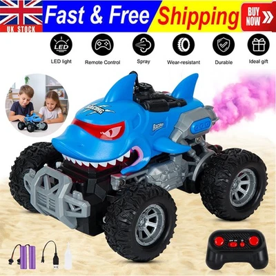 Kids Mini RC Shark Monster Truck 4-Wheel Car Toy With Glowing LED Lights Spray - Image 1 of 4