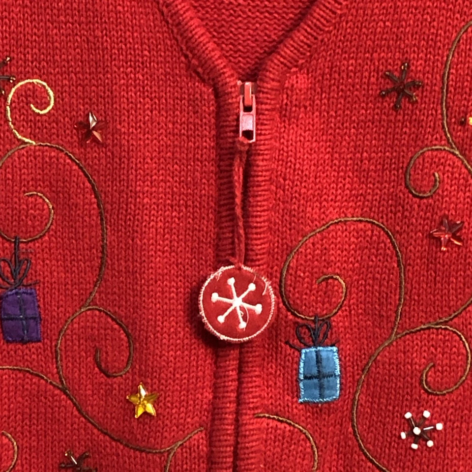 Винтажный Ким Роджерс уродливый Рождественский свитер кардиган жилет красный большой северный олень XL - Изображение 2 из 4