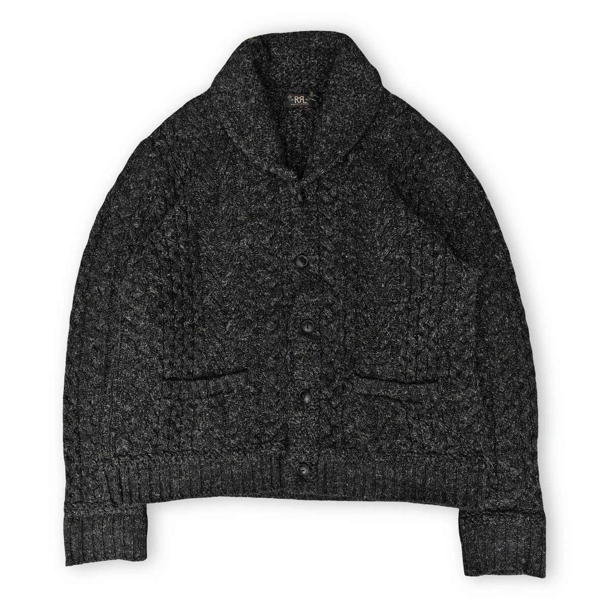 Cárdigan RRL Doble RL por Ralph Lauren Gris Oscuro Lana Cuello Chal - XL