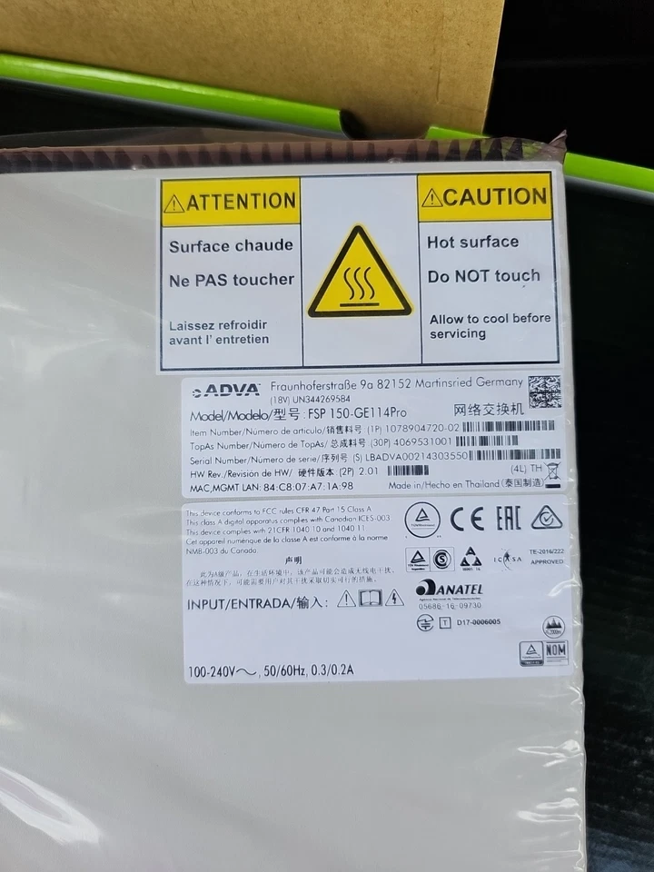 ADTRAN / ADVA FSP 150-GE114Pro Carrier Ethernet Demarcation Switch 1078904720-01 - Image 2 of 2