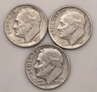 Three 1959 D ROOSEVELT DIMES 10C (#316) Denver, circulated, ungraded