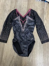 GK Elite Gymnastics Competition Leotard Swarovski Crystals Size AXS Black Pink