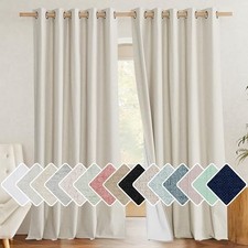 100 Blackout Linen Curtains 95 inches Length 62"W x 95"L Pack of 2 Natural