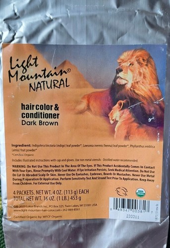 Light Mountain Natural Hair Color & Conditioner - Dark Brown 4 oz Bags. 3 Count