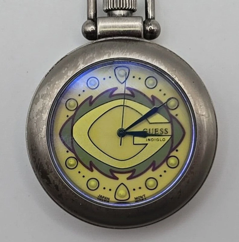 Guess Indiglo Silver Tone Multicolored Dial 44mm Quartz Analog Pocket Watch Work - Image 3 of 4