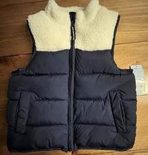 Cat  Jack Unisex Kids Colorblock Puffer Vest Blue/White XS 4/5 Full Zip