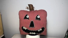 Primitive Folk Art Weighted Cloth SQUARE JACK-O-LANTERN  8" Tall x 7" Free Stand