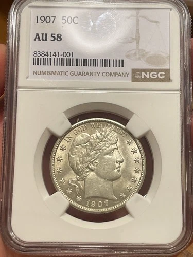 1907 Barber Half Dollar 50c NGC AU58 About Uncirculated Blast White