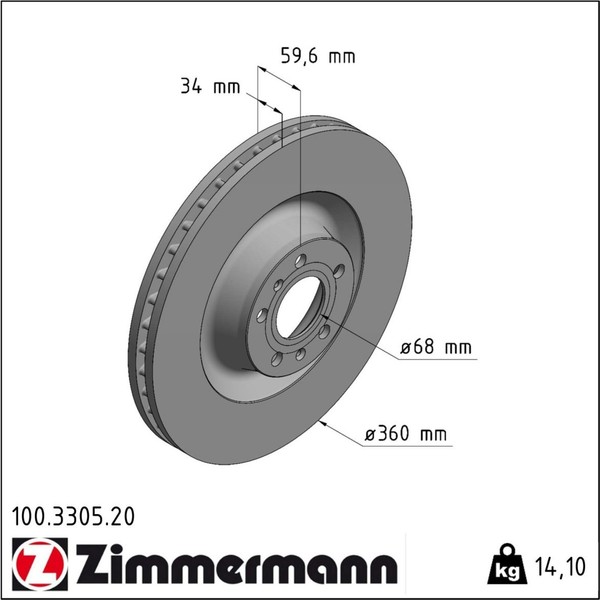 2X Zimmermann 100.3305.20 Bremsscheibe FüR Audi VW A6 C6 A8 Phaeton 4D2 4D8 4E2-image