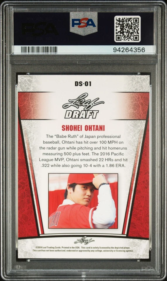 2018 LEAF DRAFT SHOHEI OTHANI DRAFT SILVER #DS=01 MINT 9 - Image 2 of 3