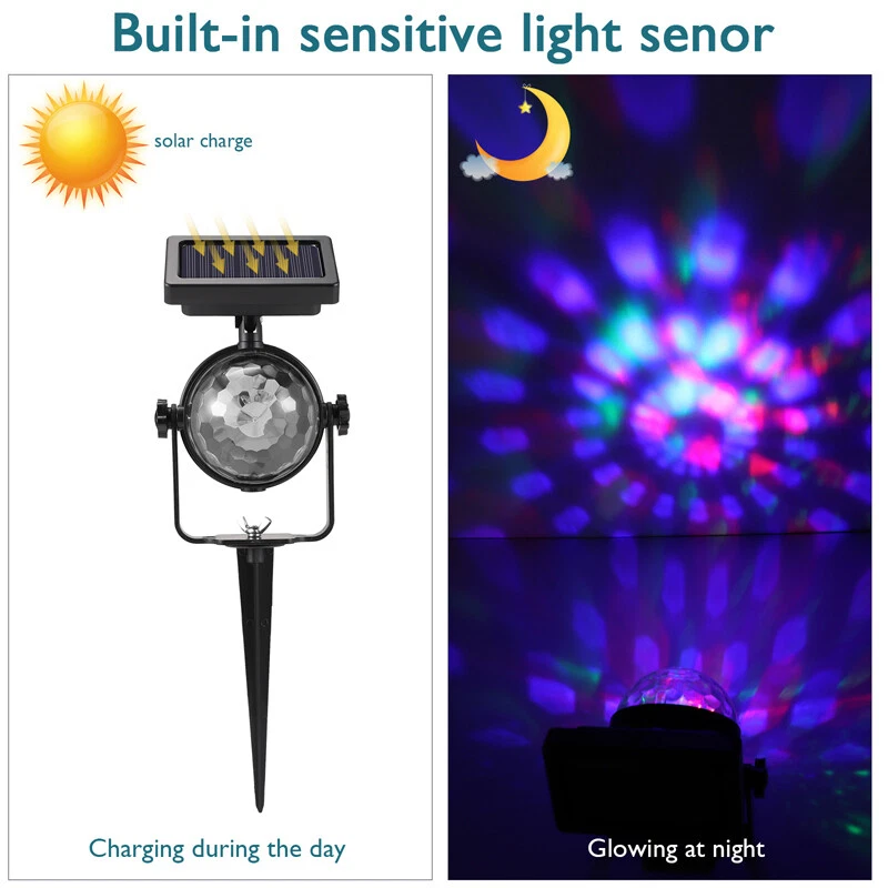 Solar Projection Lamp RGB Rotatable Crystal Magic Ball Disco Stage Light Outdoor - Image 2 of 4