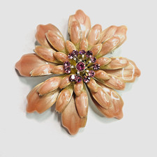 Vintage Pink Enamel  Rhinestone Cluster Flower Brooch Pin Unmarked