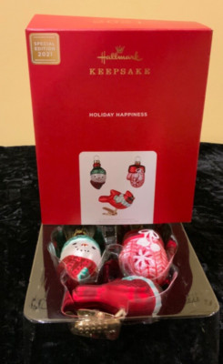 2021 Hallmark HOLIDAY HAPPINESS SPECIAL EDITION GLASS ORNAMENTS (3)