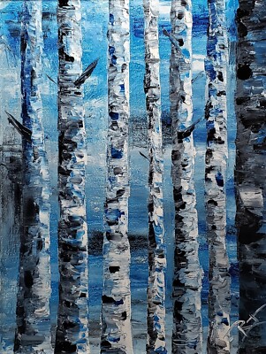 Winter Aspen forest by Roger Gelis Oil  on canvas.  14x18  inch Framed