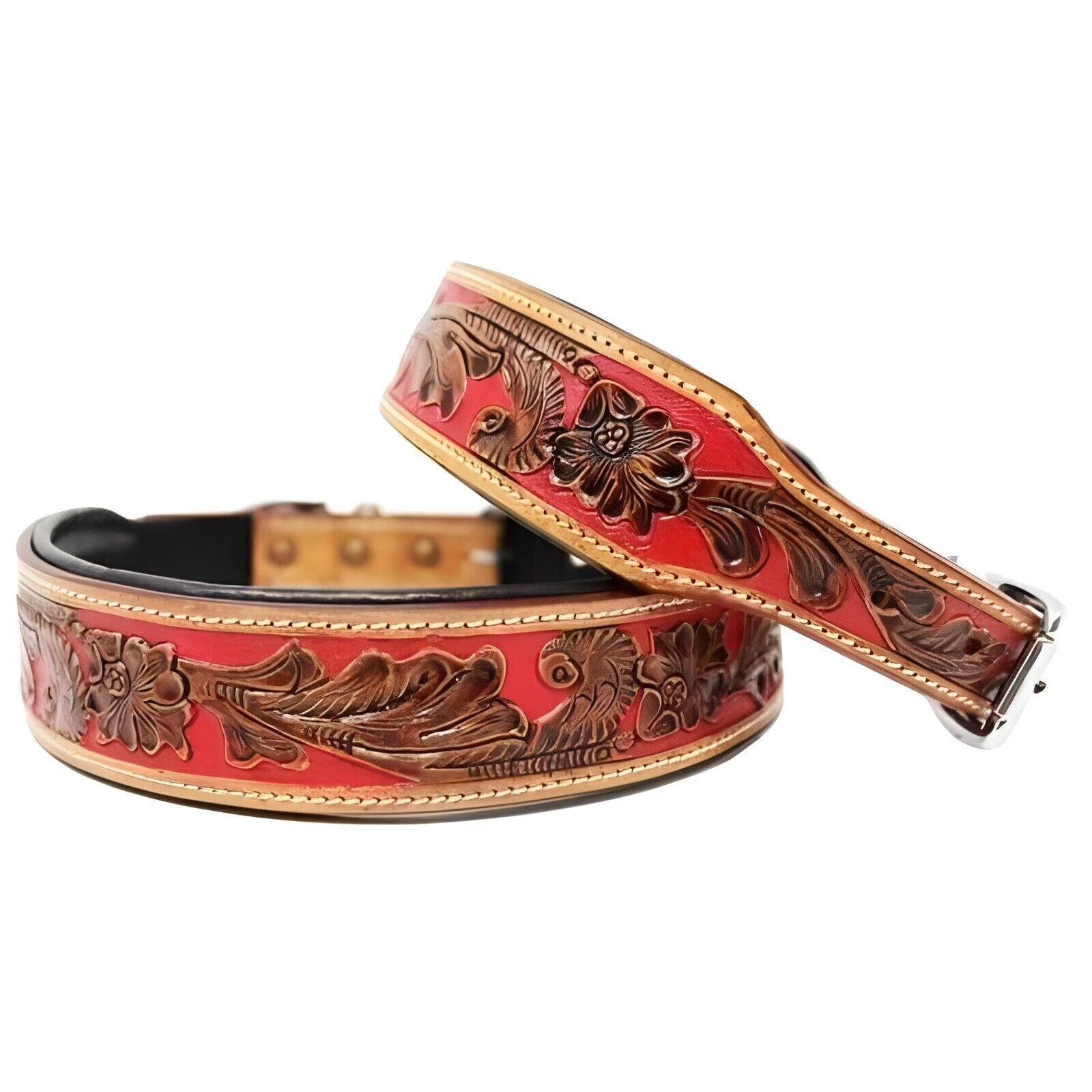 Heavy Duty Dog Collar /Pet Collar Western Styled Leather Hand Tooled Design.
Opens in a new window o