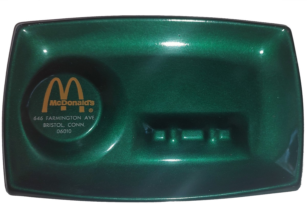 vintage McDONALD'S Green Metal ASHTRAY Bristol Connecticut RARE