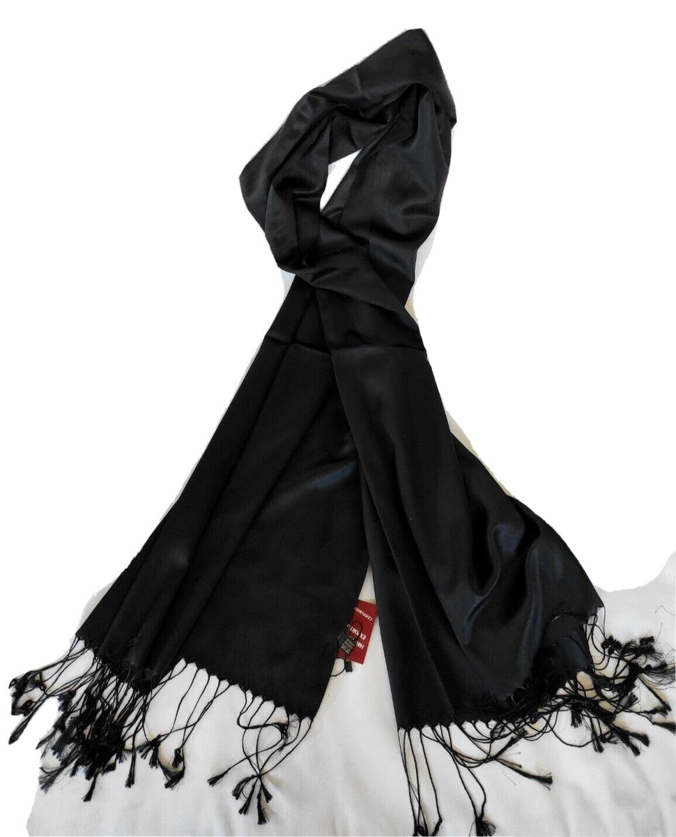 Sciarpa Scialle Donna Con Design Corona E Cigni, Seta Morbida Satinata, Nera, Elegante E Avvolgente
