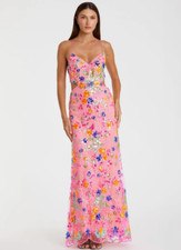 Never Used Pink Embellished Lace Strappy Column Gown, Size 6 and Size 8