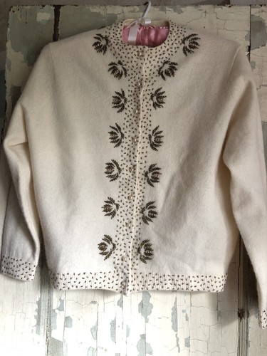 Vintage Cream beaded 1950-60 Cardigan 