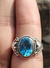 December Birthstone Blue Topaz Oval Gemstone 925 Sterling Silver Bohemian Ring