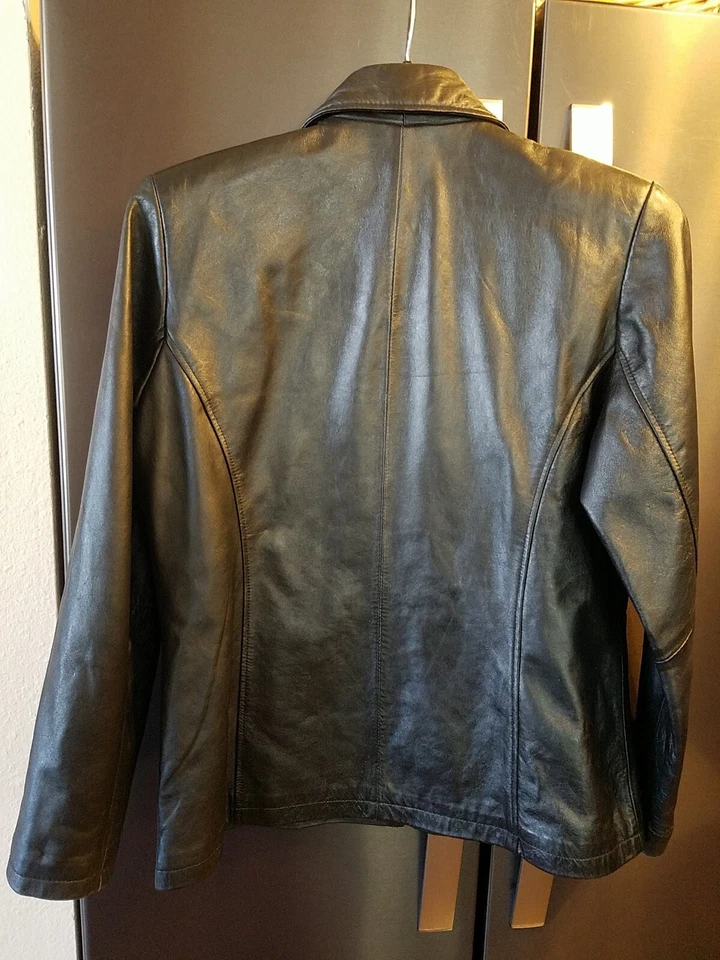 Women's HILLARD & HANSON 100% Genuine Leather Black Satin Poly Lining Size Large Foto 2 de 4