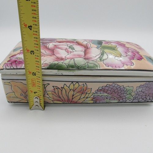 Vintage Chinese Porcelain Dresser Glove Trinket Box Floral Flowers 7 1/2 inch - 第 2/14 張圖片