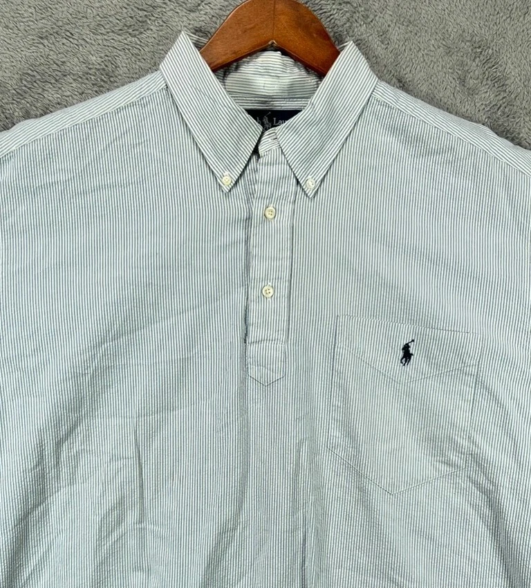 Pullover vintage de los 90 Ralph Lauren Purcell para hombre XL azul a rayas camisa Seersucker Foto 2 de 4