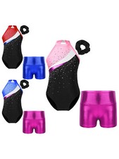 Kids Girl's Jumpsuit And Bottoms Sparkle Dance Leotard With Shorts Latin Yoga