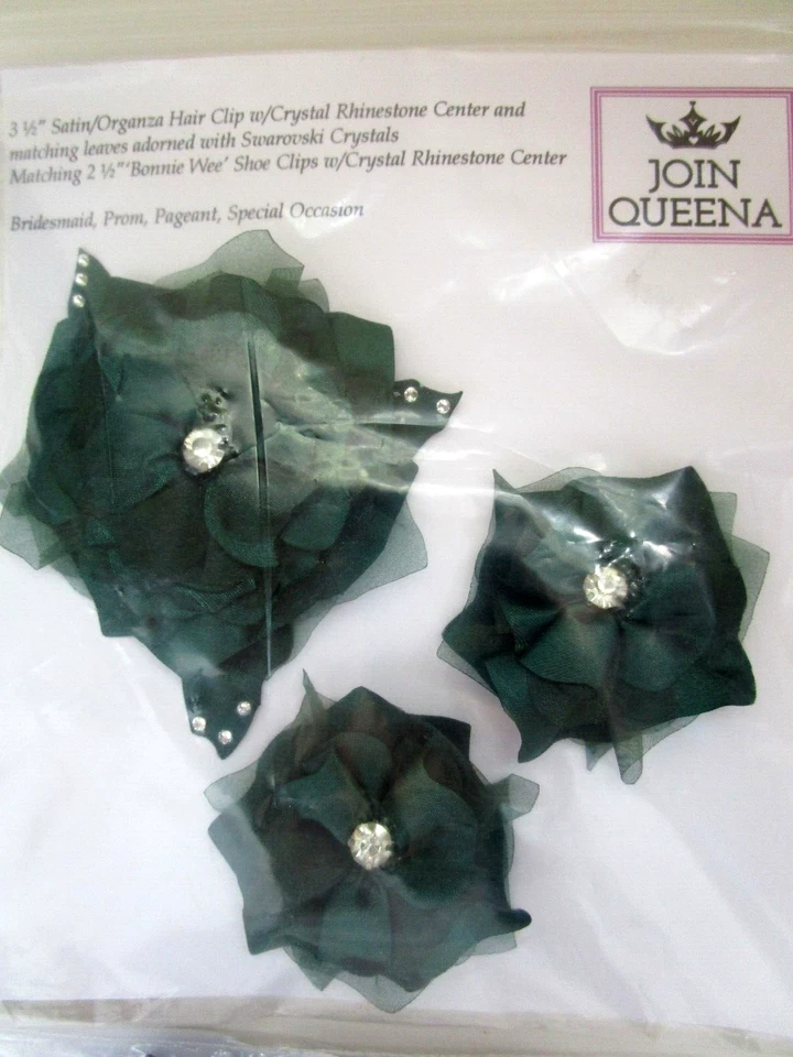 施华洛世奇水晶夹 加入 Queena 缎面花朵头发鞋夹 蓝色 银色 全新 — 第 3/4 张图片