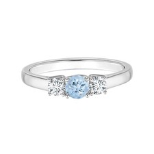 Round Natural Aquamarine and Three Stone Engagement Ring 925 Sterling Silver