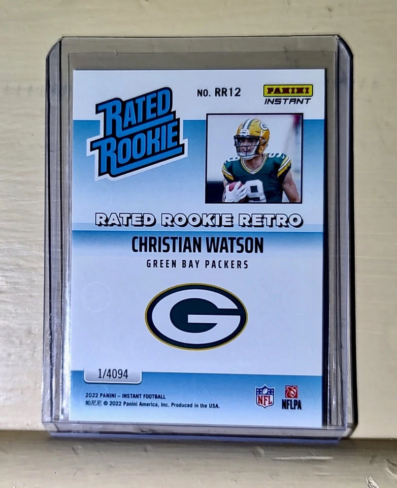 Christian Watson 2022 NFL Panini #12 Rated Rookie Retro Football Card 1/4094 - Image 2 of 2