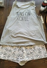 Rae Dunn RUNS ON COFFEE Pajamas Set Women Large NWT 