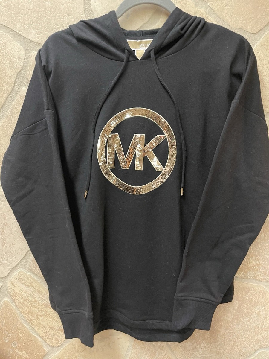Michael Kors Women's Hoodie Black with Gold Sequin MK Logo Sz M NWT | eBay