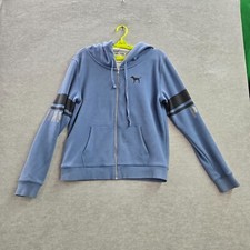 Pink Victorias Secret Women Sweatshirt L Blue Hoodie Logo Campus Varsity READ