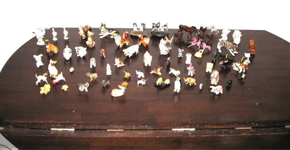 64 Miniature Porcelain Plastic Bone China Stone Animal Figurines Mixed Lot
