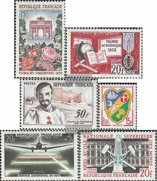 フランス切手 France 1228,1229,1230,1239, 1240,1241 MNH 1959 Flowers