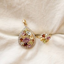 14K Yellow Gold Ring Size 6 W/ Matching 925 Sterling Silver Pendant