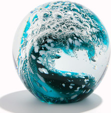Qianwei Hand Blown Ocean Waves Crystal Ball - Glass Collectible Figurines Spere