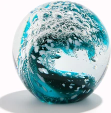Qianwei Hand Blown Ocean Waves Crystal Ball - Glass Collectible Figurines Spere