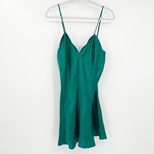 Fredericks of Hollywood Y2K Coquette Satin Cami Slip Dress Size L Emerald Green