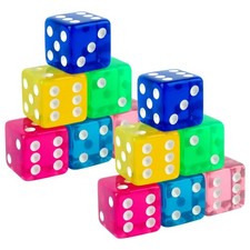 12 Pcs 19mm Casino Dice Set Acrylic Translucent 6 Sided Dices Square Corner f...