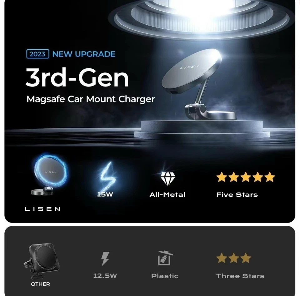 MagSafe Car Mount Charger,Magnetic Car Charger Aluminum for iPhone 12/13/14/15 - Image 3 of 4